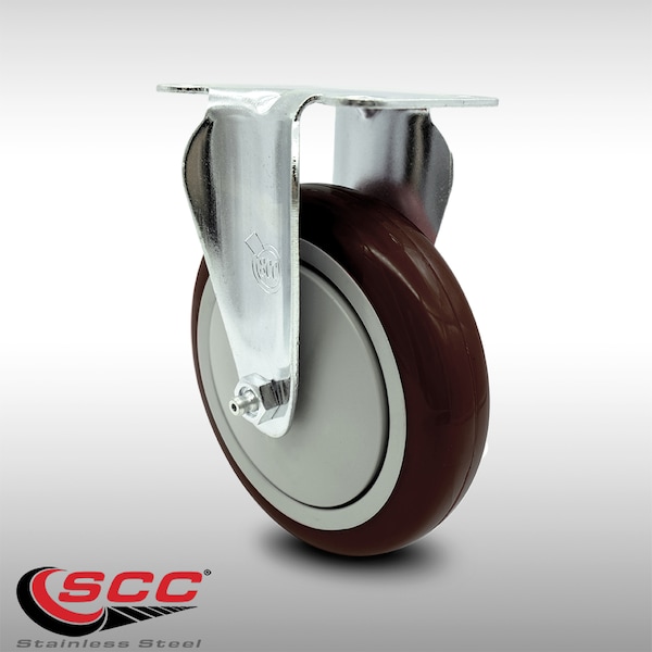 5 Inch SS Maroon Polyurethane Wheel Rigid Top Plate Caster